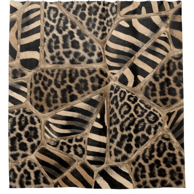 Rideaux De Douche Poster de animal - Leopard et Zebra - or pastel (Devant)