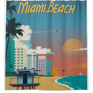Rideaux De Douche Poster vintage Miami Beach