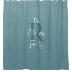 Rideaux De Douche Poudre Bleu Blanc Nom de famille Monogramme