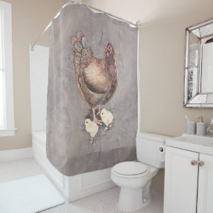 Rideaux De Douche Poule de mère et aquarelle de poussins