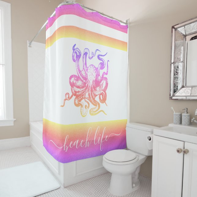 Rideaux De Douche Poulpe ombré rose jaune écriture moderne de vie de (En situation)