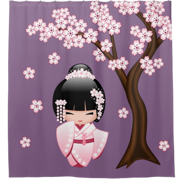 Rideaux De Douche Poupée blanche Kimono Kokeshi mignonne Geisha fill (Devant)