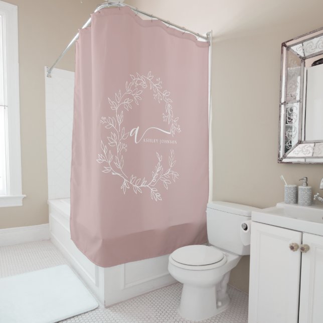 Rideaux De Douche Poussière de rose poudré Monogramme féminin écritu (En situation)