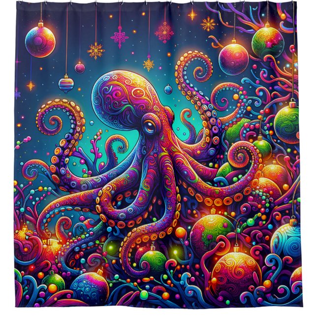 Rideaux De Douche "Poutope psychédélique Noël Wonderland" (Devant)