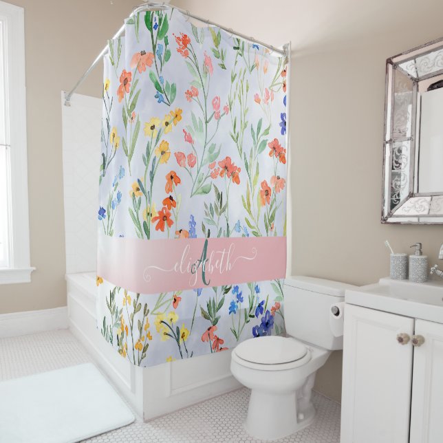 Rideaux De Douche Prairie de fleurs sauvages printanières colorées M (En situation)