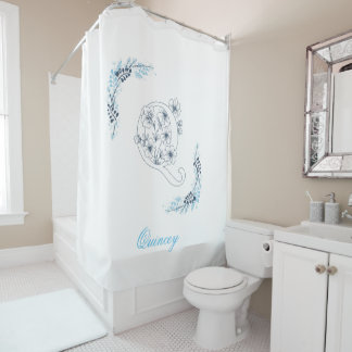 Rideaux De Douche Premier "Q" Monogramme bleu Calme Floral