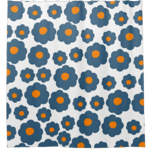 Rideaux De Douche Preppy Blue Orange Hippie Motif