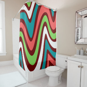 Rideaux De Douche Préppy coloré moderne vagues abstraites bleu vert