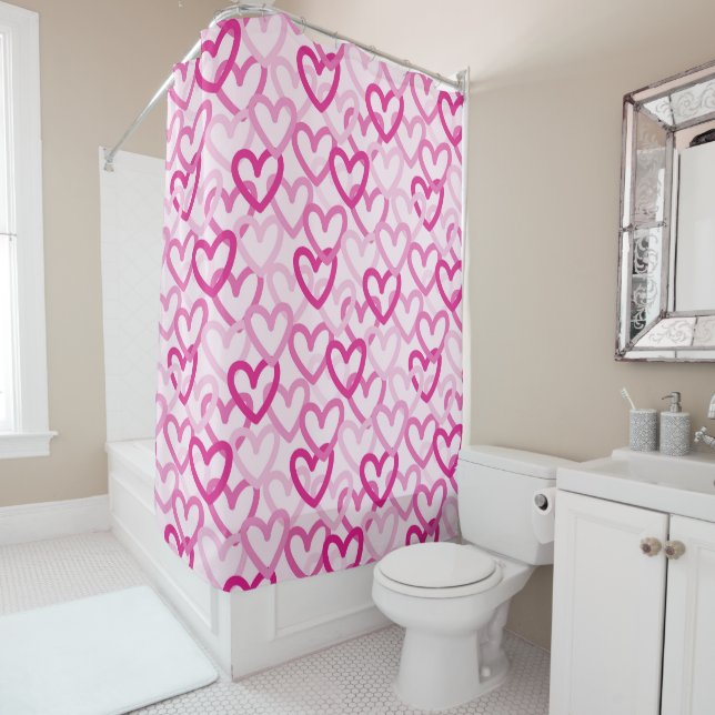 Rideaux De Douche Preppy Hearts Pink (En situation)