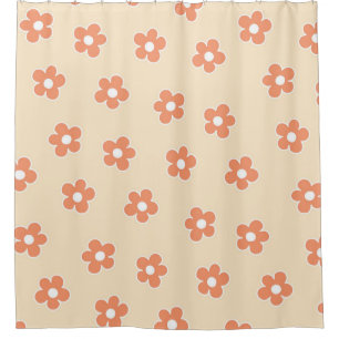 Rideaux De Douche Preppy Peach White Hippie Flower Motif