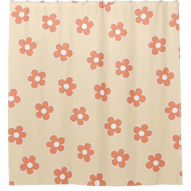 Rideaux De Douche Preppy Peach White Hippie Flower Motif (Devant)
