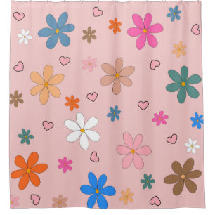 Rideaux De Douche Préppy rose coloré Flower Heart Y2K Motif