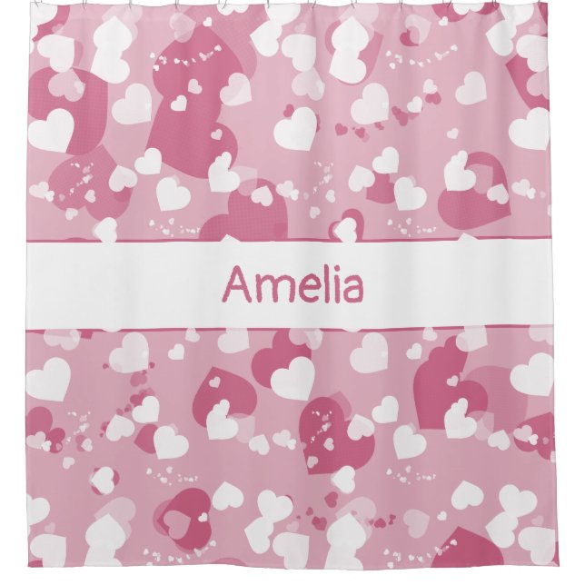 Rideaux De Douche Pretty Pink Love Heart Personalized (Devant)
