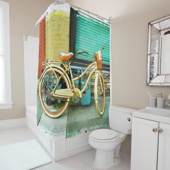 Rideaux De Douche Promenade d'été - Vélo Jaune (En situation)