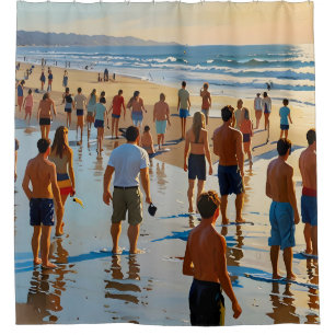 Rideaux De Douche Promenade sur la plage bondée