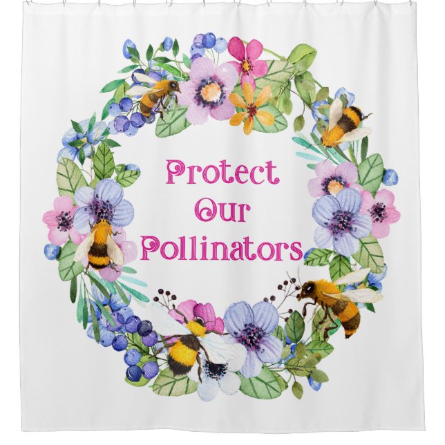 Rideaux De Douche Protéger nos pollinisateurs Fleurs d'abeilles (Devant)