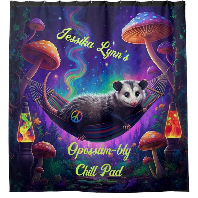 Rideaux De Douche Psychédélique Trippie Hippie Opossum Personnalisé (Devant)