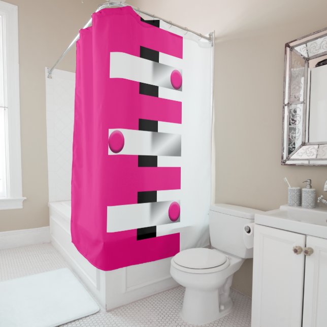 Rideaux De Douche Pulse électrique Fuchsia : Gras géométrique (En situation)