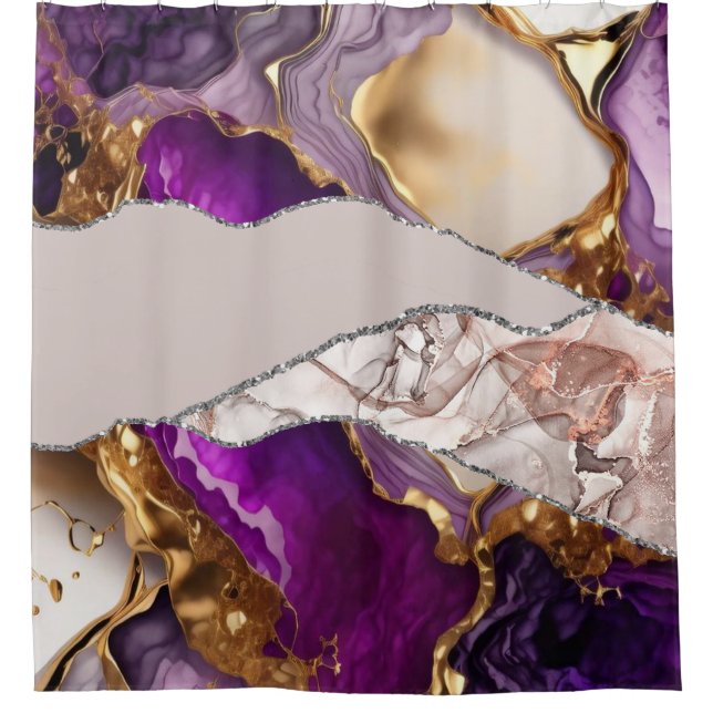 Rideaux De Douche Purple Gold Luxury Design élégant Texture liquide (Devant)