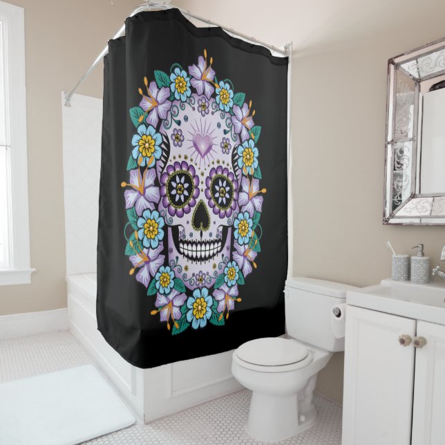 Rideaux De Douche Purple Sugar Skull (En situation)