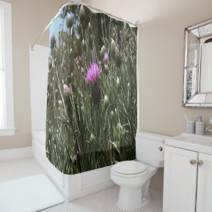 Rideaux De Douche Purple Thistle Fleur sauvage Art Réaliste