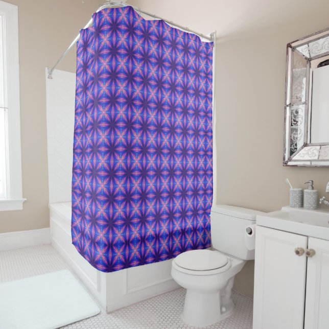 RIDEAUX DE DOUCHE PURPLE TILLES ABSTRAITES GÉOMÉTRIQUES (En situation)