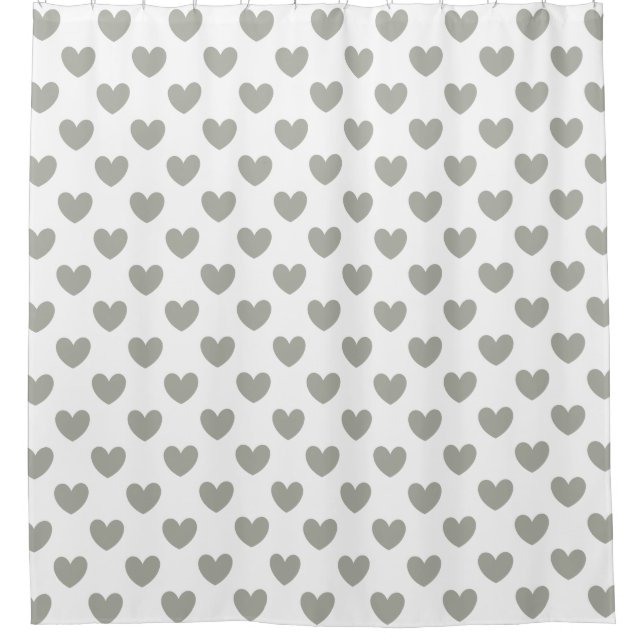 Rideaux De Douche Pussywillow Coeurs de polka gris sur blanc (Devant)