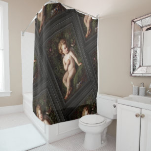 Rideaux De Douche Putto Alimenter Une Fraise À Un Oiseau