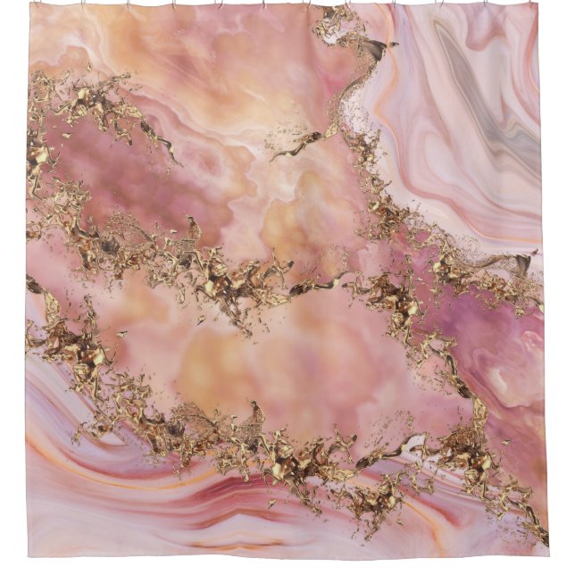 Rideaux De Douche quartz rose et marbre rose pastel (Devant)