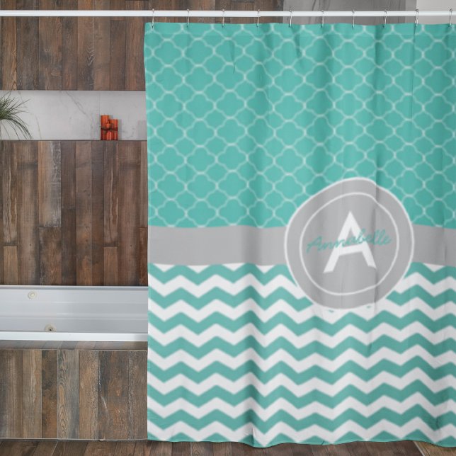 Rideaux De Douche Quatrefoil turquoise Grey Chevron (Créateur téléchargé)