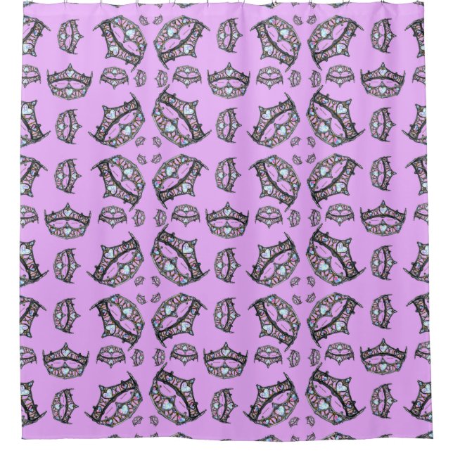 Rideaux De Douche Queen Hearts Grand Argent Couronne Tiara Rose Lila (Devant)