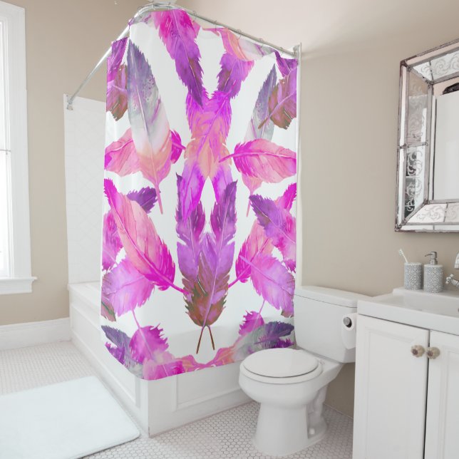 Rideaux De Douche Quel troupeau ! Plumes roses de flamant  (En situation)