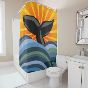 Rideaux De Douche Queue de baleines et vagues