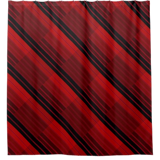 Rideaux De Douche Quilit en mosaïque géométrique rouge et noire (Devant)