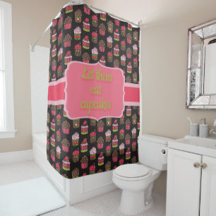 Rideaux De Douche Qu'ils mangent des Cupcakes Mignon Vert Rose Noir