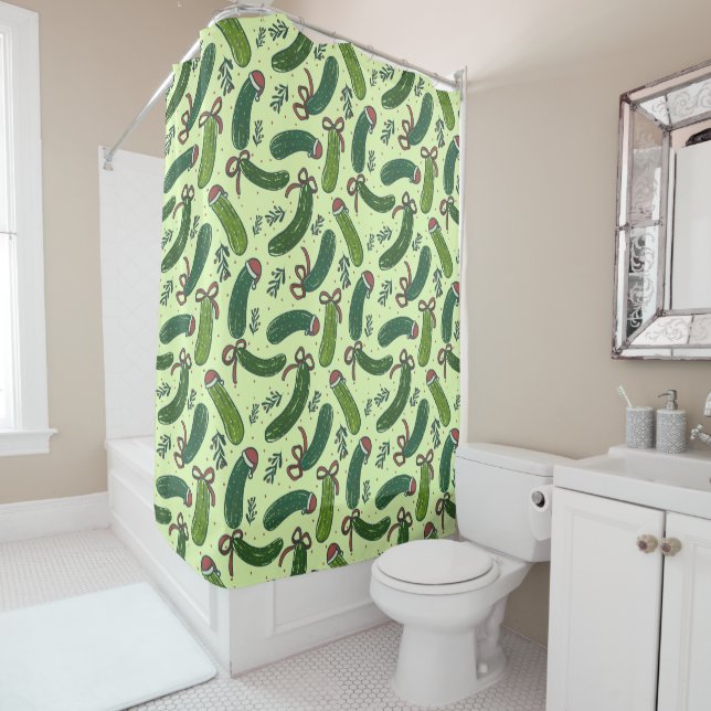 Rideaux De Douche Quirky Festive Pickles de Noël Motif (En situation)