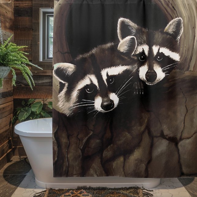 Rideaux De Douche Raccoons Brown Cute Tree (Créateur téléchargé)