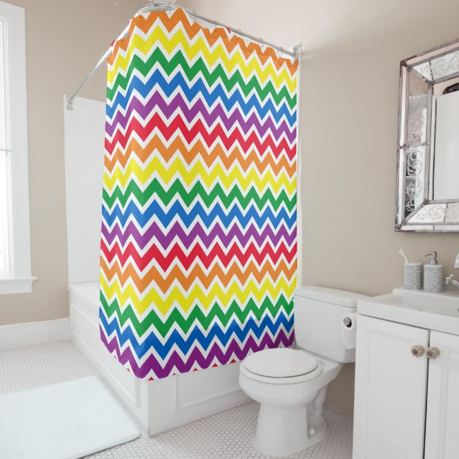 Rideaux De Douche Rainbow Chevron (En situation)