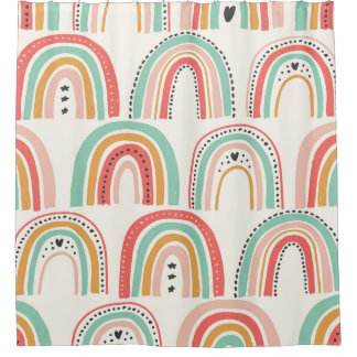 Rideaux De Douche Rainbows scandinave : Motif d'art naïf.
