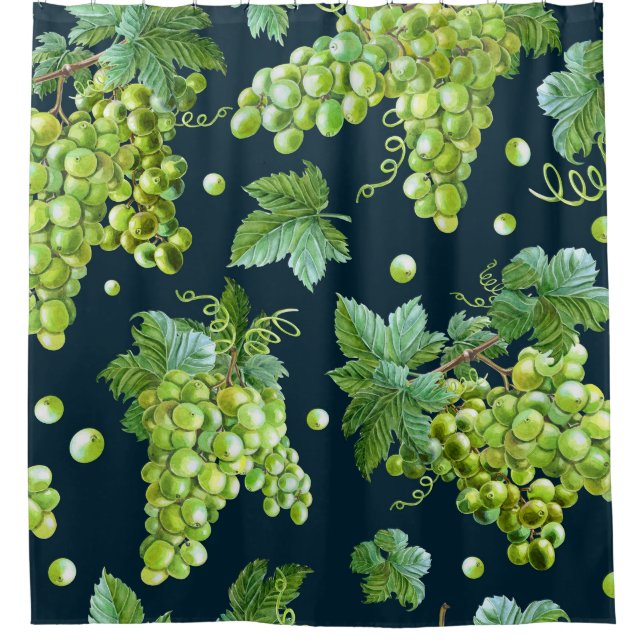 Rideaux De Douche Raisin vert : Aquarelle Motif foncé (Devant)