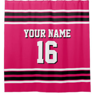 Rideaux De Douche Raspberry Black White Stripes Sports Jersey