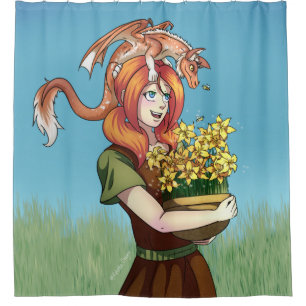 Rideaux De Douche Rassembler les fleurs avec un dragon