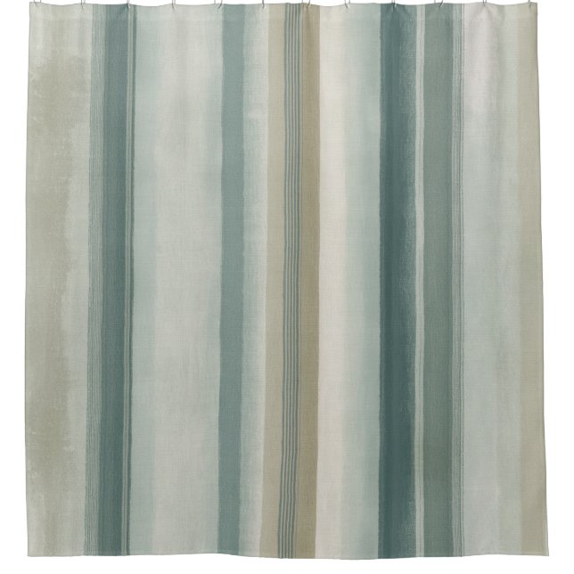 Rideaux De Douche Rayure Beige Sarcelle Vert Bleu Clair Usé (Devant)