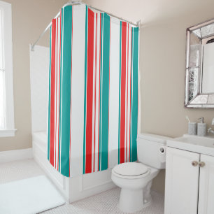 Rideaux De Douche Rayure rouge turquoise audacieuse