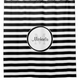 Rideaux De Douche Rayures blanches noires horizontales classiques