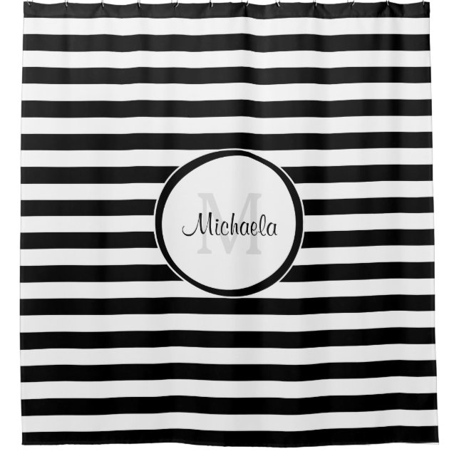 Rideaux De Douche Rayures blanches noires horizontales classiques (Devant)