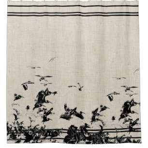 Rideaux De Douche Rayures Brown de toile de Faux de faune d'oiseaux