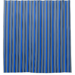 Rideaux De Douche Rayures de bleu royal, d'argent, blanches et
