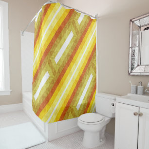 Rideaux De Douche Rayures diagonales rétro en jaune et orange