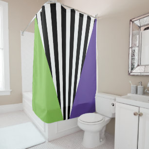 Rideaux De Douche Rayures fantaisistes vertes violettes noires et bl